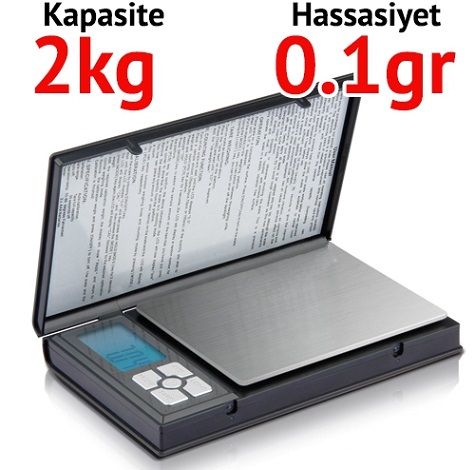 	  Notebook Kapakl Cep Terazisi - Hassasiyet: 0,1 gr. Max: 2000 gr.