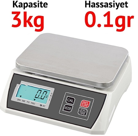 EKOTER H7W-3 Dijital Hassas Terazi - Hassasiyet: 0,1 gr. Max: 3 kg.
