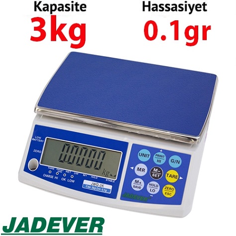  Jadever JWQ-3 Dijital Hassas Terazi - Hassasiyet: 0.1 gr. Max: 3 kg.
