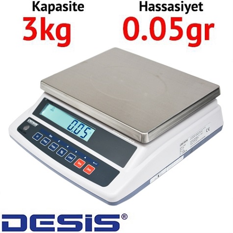 Desis AHW Serisi Hassas Terazi - Hassasiyet 0.05 gr. Max: 3 kg.