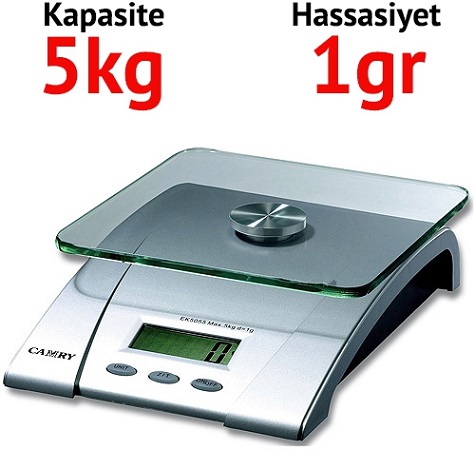 EK 5055 Cam Kefeli Mutfak Terazisi - Hassasiyet: 1 gr. Max: 5 kg.