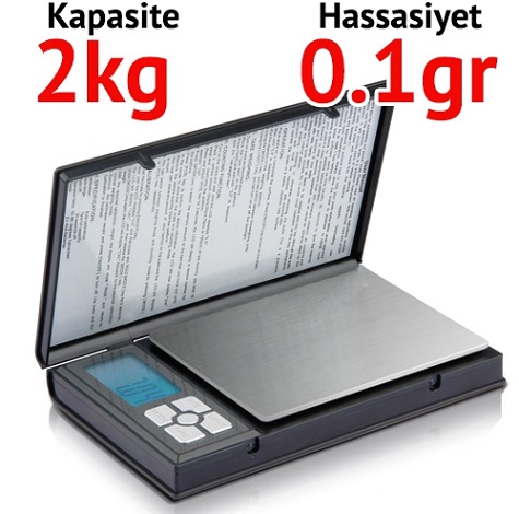 Notebook Kapakl Cep Terazisi - Hassasiyet: 0,1 gr. Max: 2000 gr.