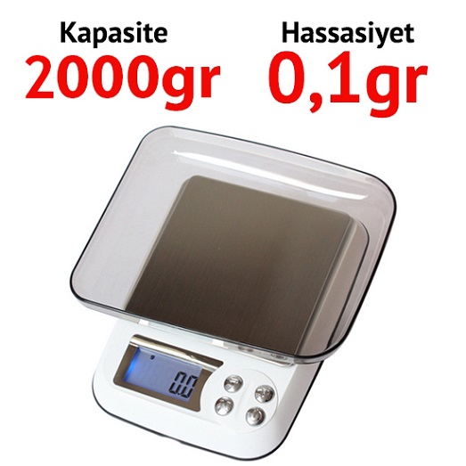 DM3-2000 Mini Hassas Terazi Hassasiyet 0,1 g. Max: 2000 gr.