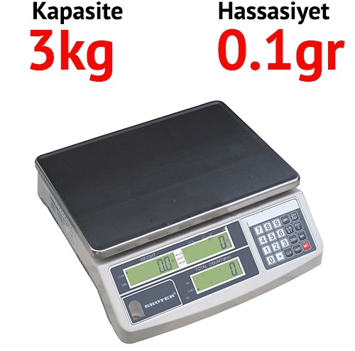 EKOTER H2-3 Dijital Hassas Sayc Terazi Hassasiyet: 0.1 gr. Max: 3 kg.