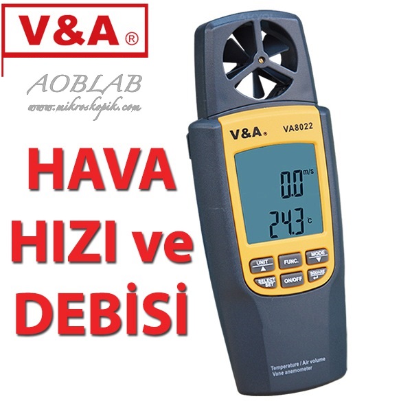 AOB V&A 8022 Dijital Anemometre Rzgar Hz, Hava Debisi ve Scaklk ler