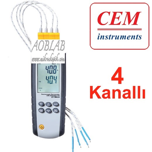 AOB CEM DT-3891G Scaklk Kayt Cihaz 4 Kanall Datalogger