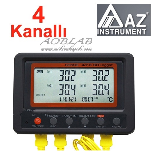 AOB AZ 88598 K Tipi Scaklk Kayt Cihaz 4 Kanall Datalogger